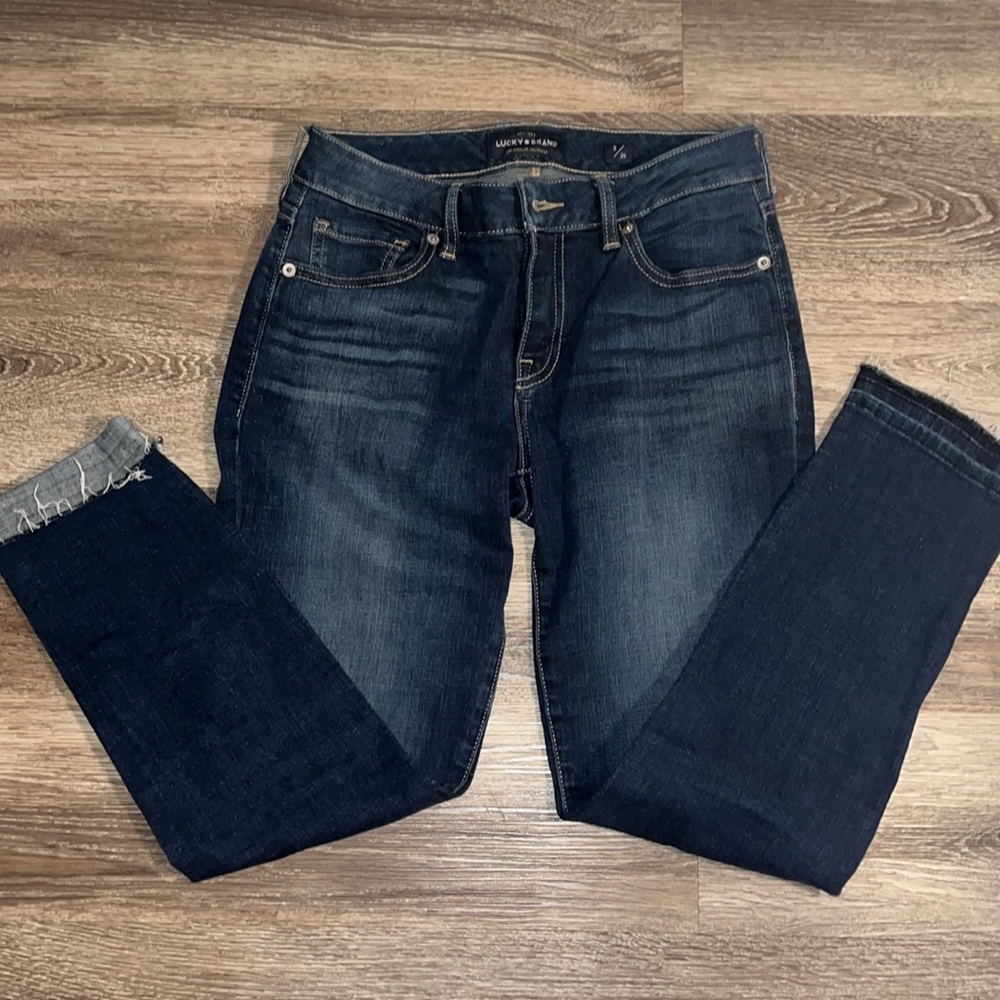 Lucky Brand Womens Lolita Cropped Jeans Blue Stretch Frayed Hem Denim 2/26